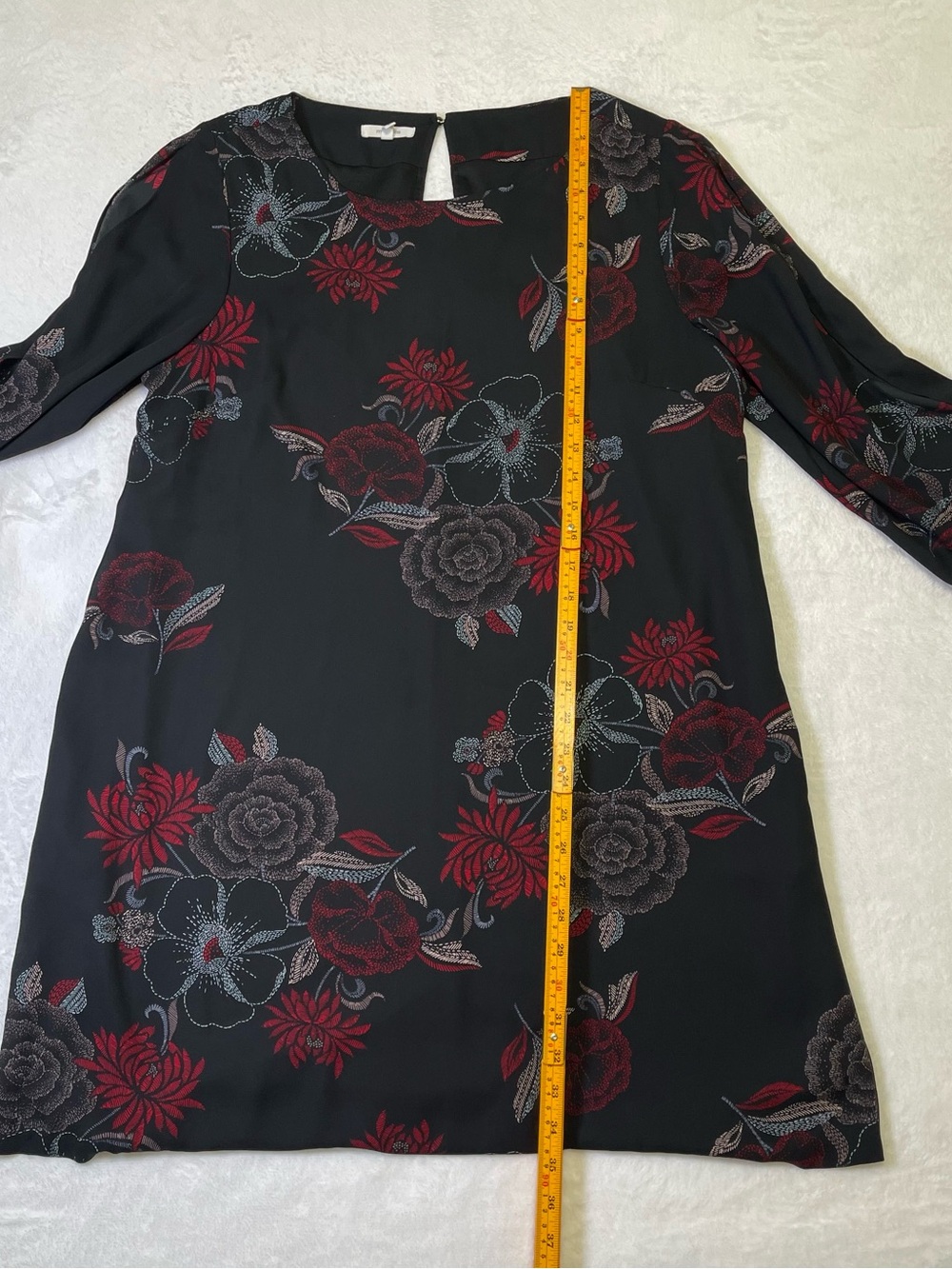 Maurices Black Floral Long Split Sleeve Shift Dress with Red Pink Blue Accents - Picture 9 of 11